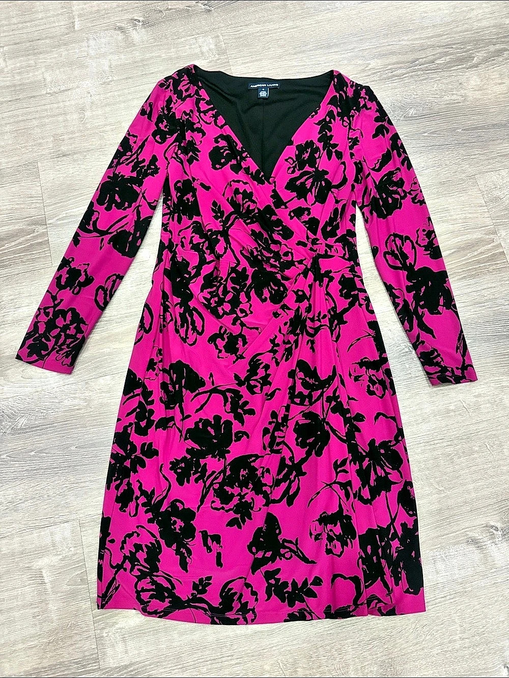American Living Floral Print Jersey Faux-Wrap Dress Pink & Black